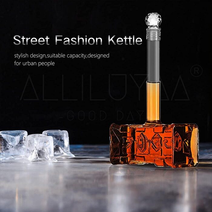 Whiskey Decanter, Handmade Thor's Hammer Decanter, Transparent Creative Whisky Carafe Drink Dispenser For Wine, Brandy, Bourbon, Scotch And Schnapps 400ml