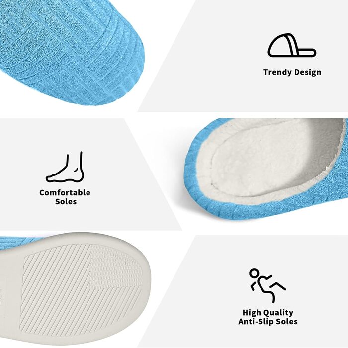 Зручні антиковзкі домашні тапочки з Memory Foam з бавовни для жінок (36/37 EU, блакитні)