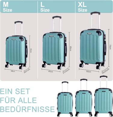 Набір валіз 3er - міцні валізи з ABS-корпусом, TSA-замок, розширюваний об'єм - M, L, XL, захист кутів, колеса на 360°, телескопічна ручка, підходить для ручної поклажі & штабелювання Green