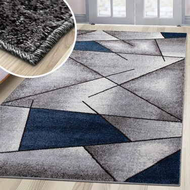 Теппих oKu-Tex для вітальні [80x150 см] з м'яким коротким ворсом - кольоровий килим для вітальні - сучасний геометричний дизайн хвилястим малюнком - німецька якість (Блакитний, 200 x 290 см (Прямокутний))