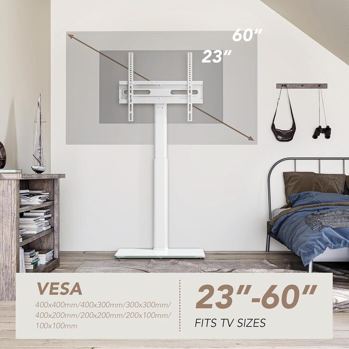 Adjustable Swivel TV Floor Stand for 27-65 Inch Flat & Curved TVs - Universal White TV Stand
