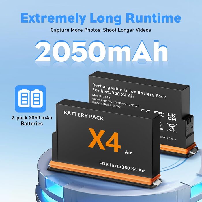 Акумулятори Insta360 X4 Air (2 шт.) з зарядним хабом 24W та LCD-дисплеєм – Treeboy