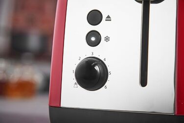 Russell Hobbs Toaster [for 2 slices] Colours Plus Stainless Steel Red (extra wide slots, includes bagel attachment, 6 browning levels + defrost function, Lift & Look function, 1600W) 26554-56 Toaster Compact NEW