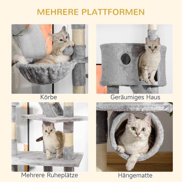 PawHut Драбина для котів, котячий комплекс, висота 240-260 см, з сизалю, крізь котячий ліс, світло-сірий, недорого для любителів котів