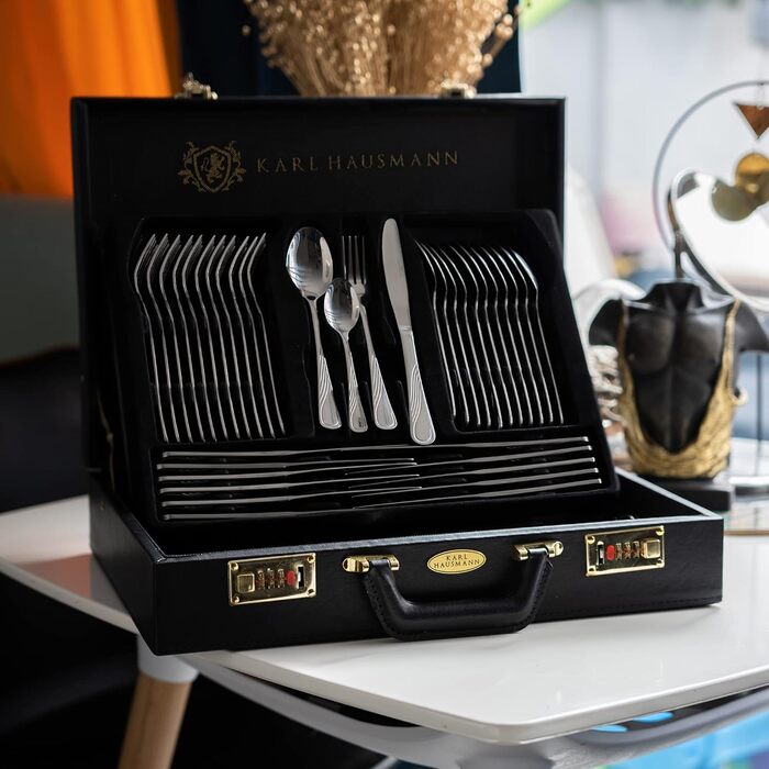 Cutlery Set, Dinnerware for 12 People, 72-Piece Stainless Steel, Cutlery Set including Case with Flatware and Cake Server, Dishwasher Safe, Silverware (EVELINE)