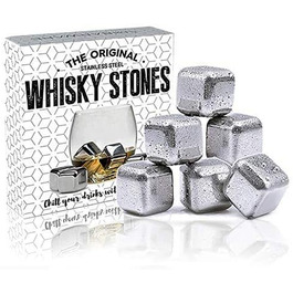 6 штук кубиків льоду з нержавіючої сталі, багаторазові кубики для віскі, металеві кубики льоду, охолоджувальні камені для скотчу, віскі від FLOW Barware
