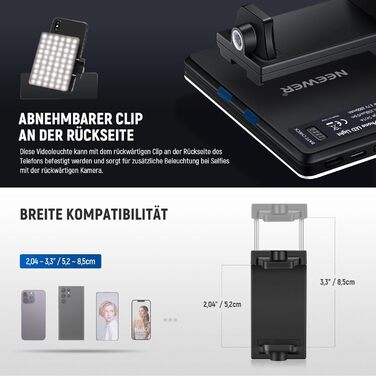 NEEWER BL120B LED світло для селфі та татуювань, сумісне з iPhone, з кліпсою, CPL фільтром, штативом та тримачем для телефону, для фото та відео