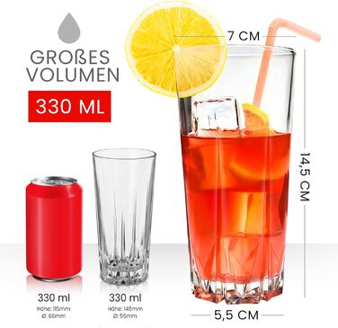 Cocktail Glasses Set of 12, 330ml, Dishwasher-Safe Drinking Glasses, Ribbed Glasses for Cocktails, Water, Juice, Mojito, Long Drinks