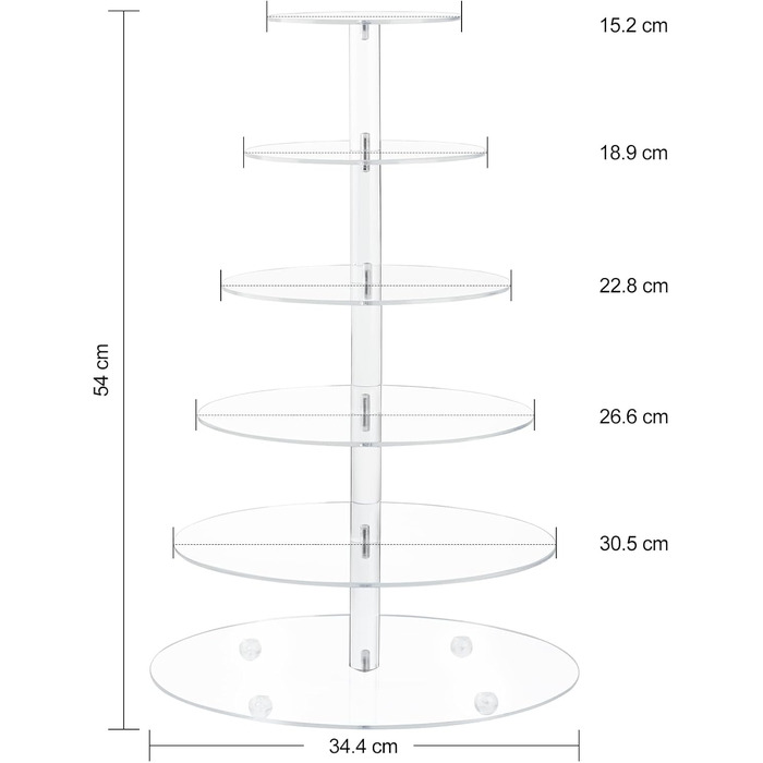 Підставка для тістечок Fhmidic 6-ярусна, прозора акрилова етажерка, 6-рівнева підставка для капкейків, десертів, тортів, для вечірок, днів народжень, дитячих свят, baby shower, кругла - 6-ярусна