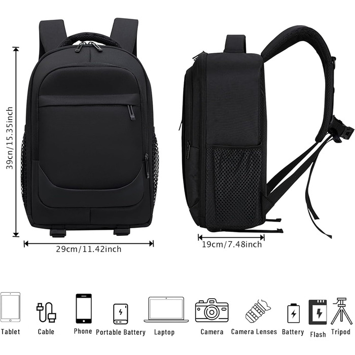 Водонепроникний рюкзак для фотоапарата: камера, DSLR, SLR, об'єктив, штатив, аксесуари, чорний