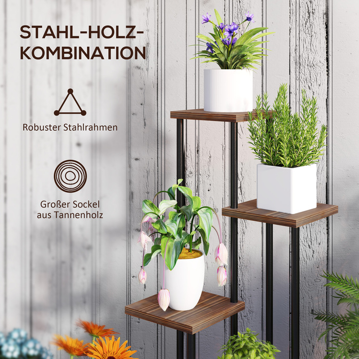 Outsunny 5-Tier Plant Stand with Wheels, Flower Stand for Indoor Outdoor, Steel and Wood Plant Shelf, Multi-Level Flower Shelf, 110cm High Flower Ladder for Living Room, Garden Balcony Decor, Charcoal | Aosom