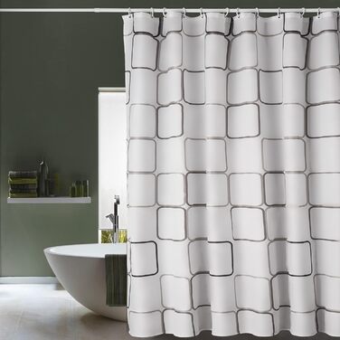 Водостійкий душовий завіс DUFU, 180x200 см, білий, з 12 кільцями