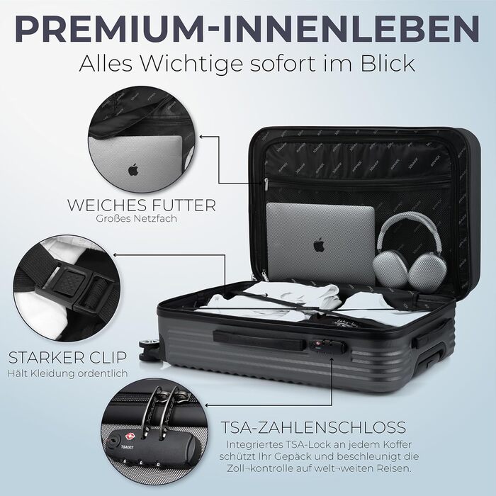 Набір валіз xRace 3 шт. ABS, 20/24/28 дюймів, ручна поклажа, TSA замок, 360° колеса, стійкий до ударів, преміум підкладка (темно-сірий)