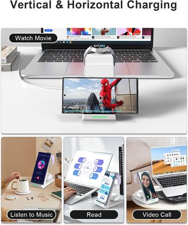 Бездротова зарядка Induktive для Samsung Galaxy Watch, Buds та смартфонів серії S (S25, S24, S23, S22, S21, Note 20) – 3 в 1, білий колір