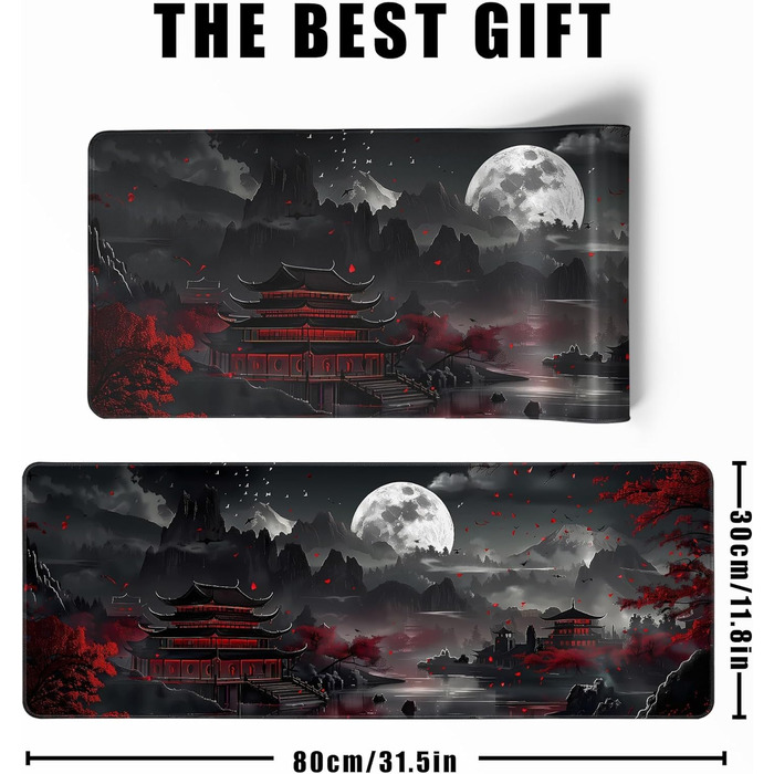 MiaVibte килимок для столу з Японії, Riverside Повний Місяць, ігровий килимок для миші, XL килимок для клавіатури, килимок для комп'ютера/ноутбука, 80 x 30 см, декор столу Dark Moon Canyon