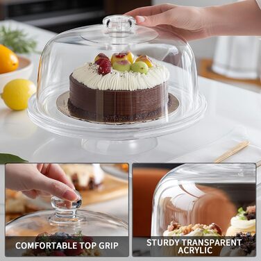Мастоум Тортенева таця з кришкою, 6-в-1 багатофункціональний торт-стійка з ніжками та куполом, для кухні та випічки, декоративна таця для тортів та вечірок, з 2 ложками для салату