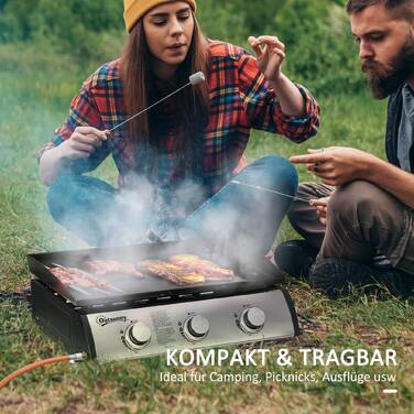Газовий гриль Outsunny, гриль для столу BBQ з 3 пальниками, газовий гриль зі шлангом, кришкою, гриль для кемпінгу для саду, нержавіюча сталь, метал, чорний, 63 x 47 x 25 см | Aosom
