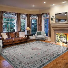 Килим TALETA для вітальні, спальні, офісу: вінтажний, квітковий, сірий, 160 x 230 см