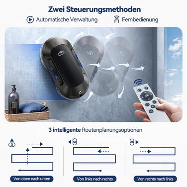 Робот для миття вікон Neu Fensterputzroboter з розпилювачем, 6000Pa, для вікон та плитки, тихий (<65дБ), з системою безпеки та інтелектуальною навігацією + 10 серветок