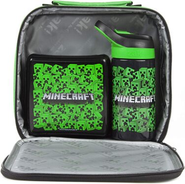 Набір ланч Minecraft Creeper: ланчбокс, пляшка та контейнер для перекусу. Ідеальний подарунок для хлопчиків-геймерів. Темно-зелений.