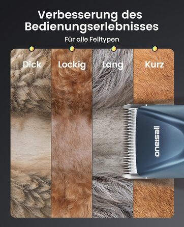 Професійна машинка для стрижки собак Oneisall, 2 швидкості, для собак та котів, тиха, для густого, довгого та кучерявого хутра, з акумулятором, леза з вуглецевої сталі, блакитна