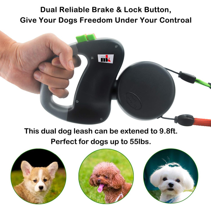 Автоматична собача леїнка Makife Dual Doggie - 3м, для маленьких та середніх собак, з пакетиками для вигулу (15 шт)