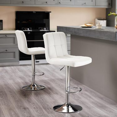 DUMOS 2-Piece Adjustable Bar Stool Set - Modern Style Metal Bar Stools for Kitchen, Bar, and Living Room (White)