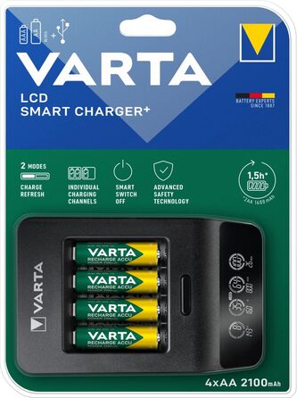 Зарядний пристрій VARTA для акумуляторів AA/AAA (LCD Smart Charger+, Single)