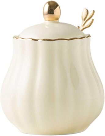 Ceramic Sugar Bowl with Spice Jars, Solid Color Sugar Bowl with Lid and Spoon, Ceramic Sugar Storage Jar, Porcelain Sugar Pot (Yellow)