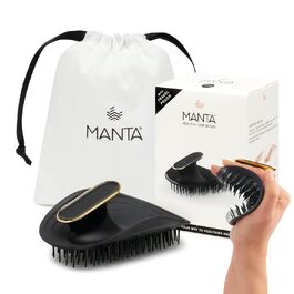 Масажна щітка для голови Manta, розпушувач волосся, стимулятор росту та кровообігу, для кучерявого та гладкого волосся, чорна