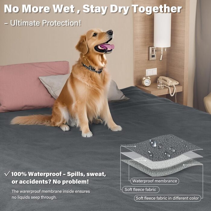 Водонепроникний плед для собак та котів, миючий, для подорожей, захисний, м'який, 125 x 75 см (259 x 244 см), сірий (без Sherpa)