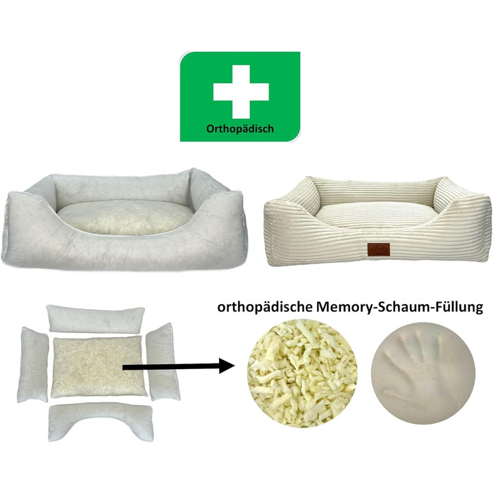 Ортопедичне ліжко для собак Elropet з м'якого корду, кошик для собак (Оливковий, Кремово-білий), XS/S/M/L/XL, XXL (145x110x30cm)