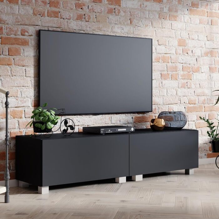 4housedesign® TV Board Lowboard Hanging | TV Cabinet Sideboard Living Room | Lowboard Living Room TV Shelf TV Board Hanging TV Cabinet TV 55 Inch - TV Lowboard Black Matt (200 (2x100), Black Matt)
