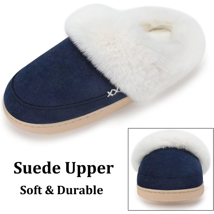 Домашні тапочки NineCiFun для жінок, з меморі-піною, пухнасті, для дому та вулиці, з антиковзкою підошвою, з теплим плюшевим підкладкою, сірі (світло-сірі) (42/45.5 EU, темно-синій)