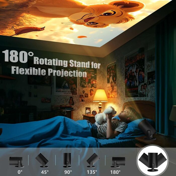 Розумний проєктор AKIYO O2: 1080P, Android 11, WiFi 6, Bluetooth 5.4, HDMI, USB, підтримка PS5, автоматична корекція трапеції, обертання 180°