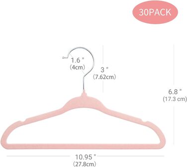 Плечики для дитячого одягу ManGotree з велюру, 30 шт, рожеві. Плечики для дитячого одягу з обертовим гачком, спеціальний дизайн для дитячої та дитячої одягу.