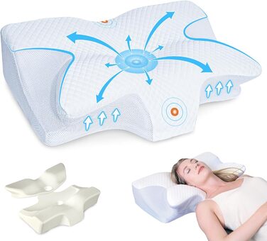 HOMCA Orthopedic Pillow, Neck Pillow, Memory Foam Pillow, Ergonomic Pillow with Soft/Firm Options Available, Removable, for Back, Side, and Stomach Sleepers, 60 * 44 * 13/14.5cm