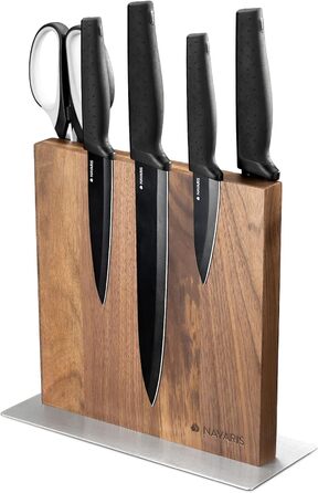 Navaris Double-Sided Magnetic Knife Holder made of Walnut - Magnetic Knife Block, Knife Board, Double-Sided Magnetic Knife Holder - Knife Holder, Wood, Unfurnished