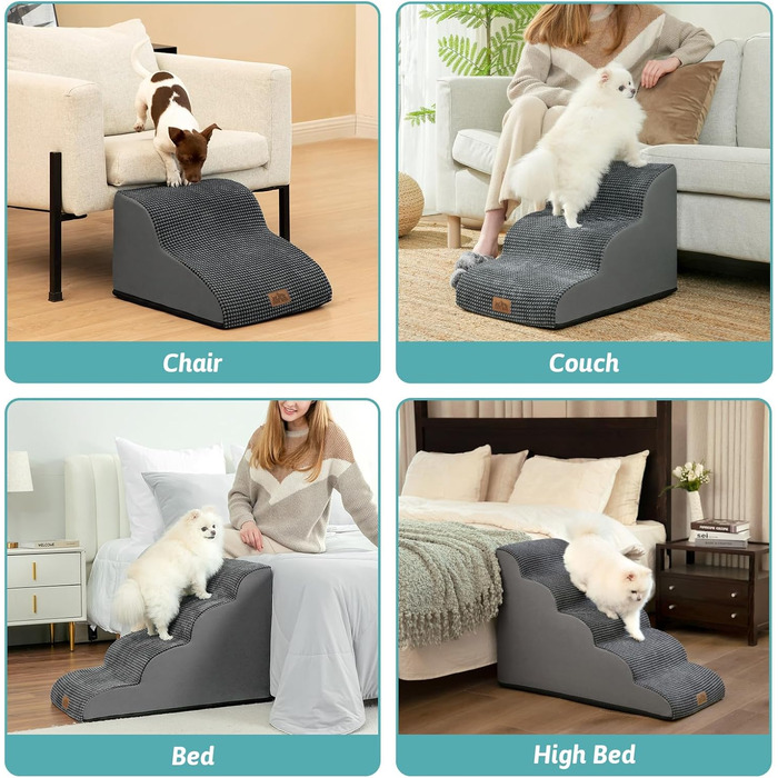 Сходинки для собак маленьких порід 57 см, 5 сходинок, з антиковзким покриттям, сірого кольору (40x84x57 см)