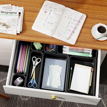 45 Piece Drawer Organizer for Office with 3 Sizes, Vanity Makeup Organizer Drawer, Storage Desk Organizer Drawer Organization System for Kitchens, Bedrooms, Bathrooms, Office, Gray (3 - Sizes, Black (45 Pieces))