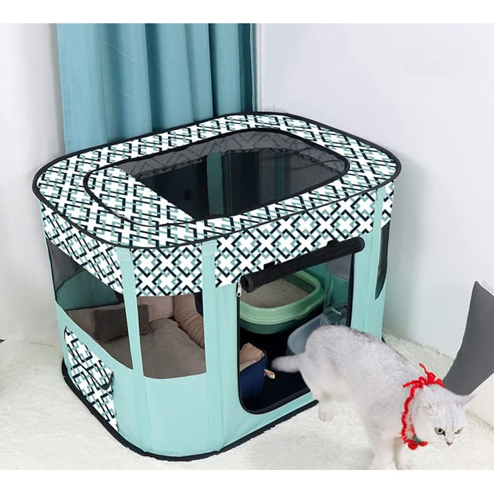Переносний вольєр для собак та котів, складаний загон для тварин, будиночок для кошенят та цуценят, закритий вольєр для тварин (70*50 см, м'ятно-блакитний)
