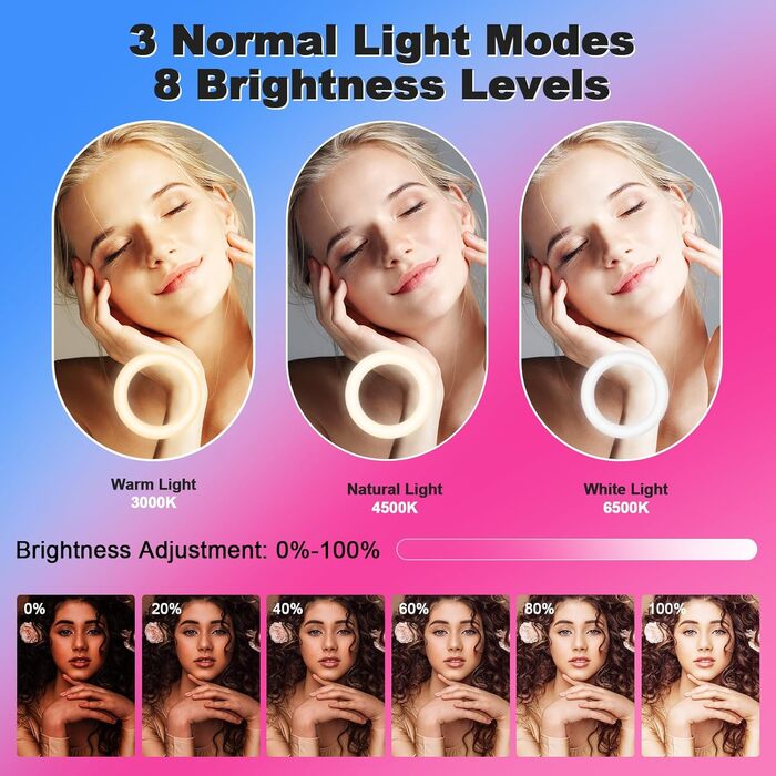 PEYOU Кольцеве світло з штативом, 42 режими RGB, для відео, Live, Vlog, YouTube, TikTok, макіяжу та фотографії