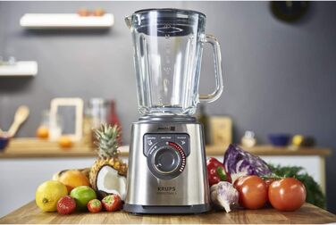 Krups KB403D Perfectmix + High-Performance Blender | 1.200W | 28,000 RPM | 2L Glass Container | 3 Pre-Set Programs | Powelix Technology | Stainless Steel/Dark Grey