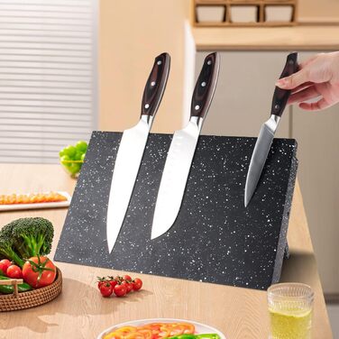 MOSFiATA Magnetic Knife Block Without Knife, 13.7 Inches, Knife Holder Black, Center of Gravity Magnet for Kitchen Knife Storage