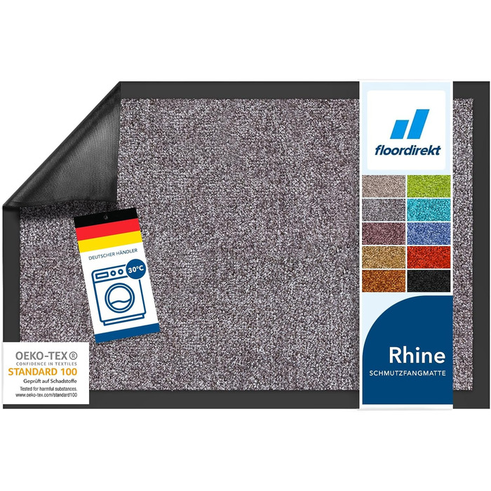 Килимок для підлоги Floordirekt Rhine - миючий, з високою зносостійкістю, антиковзаючий, для входу (сірий, 40 x 60 см)