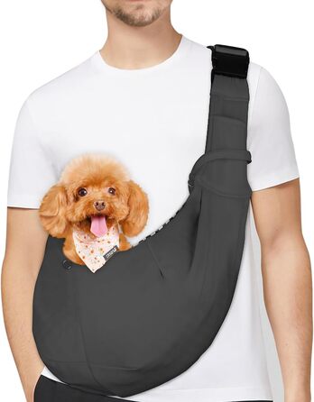 PetLoft Сумка-переноска для собак, реверсивна, регульована, Cross-Body Carrier для собак/котів/кроликів (темно-сірий)