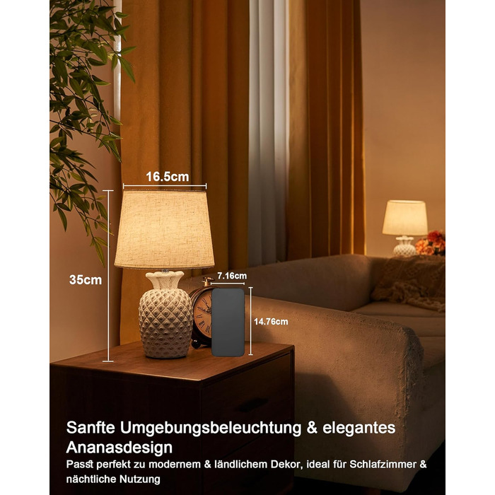 LED-лампа Egobasic на акумуляторі з пультом, таймером та регулюванням яскравості, змінне підсвічування, керамічна основа у вигляді ананаса, для спальні, кухні, вітальні