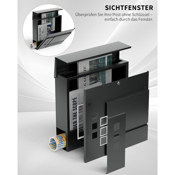 Поштовий ящик антрацит з гравіюванням, персоналізований, 2-в-1, нержавіюча сталь, з табличкою для імені та номера будинку, газетний відсік, подвійний (L)