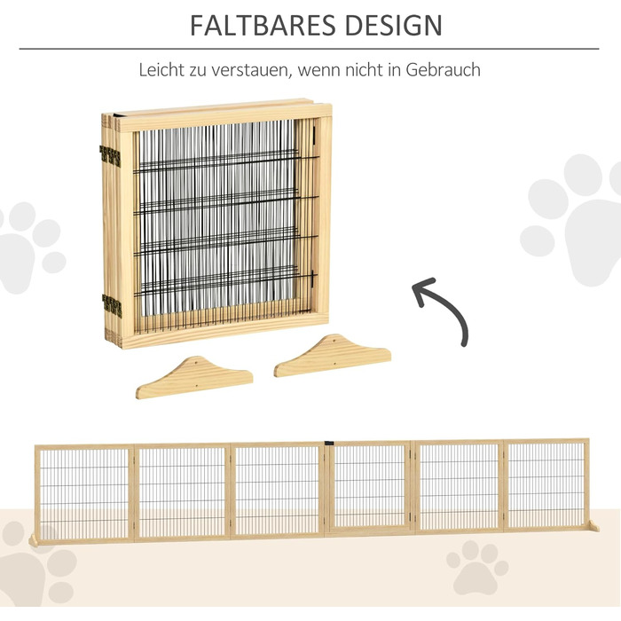 Захисне ґратка для собак PawHut - регульоване, самостійне, дерев'яне, 6 панелей, 70H x 432B см