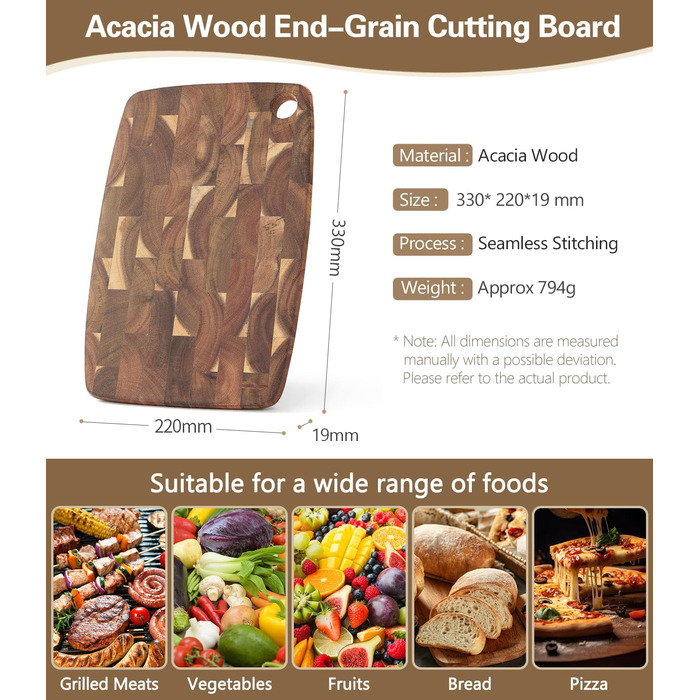 XINZUO 33 * 22 * 1.9cm Acacia Wood Brainwood Cutting Board, Double-Sided, Wooden Board Kitchen Chopping Boards, Serving Board, Bread & Snack Board, Breakfast Board for Bread, Cheese, Meat, Vegetables